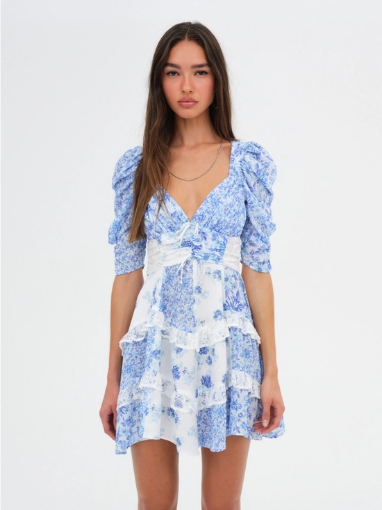 For Love And Lemons Dresses & Skirts - White and blue floral mini dress